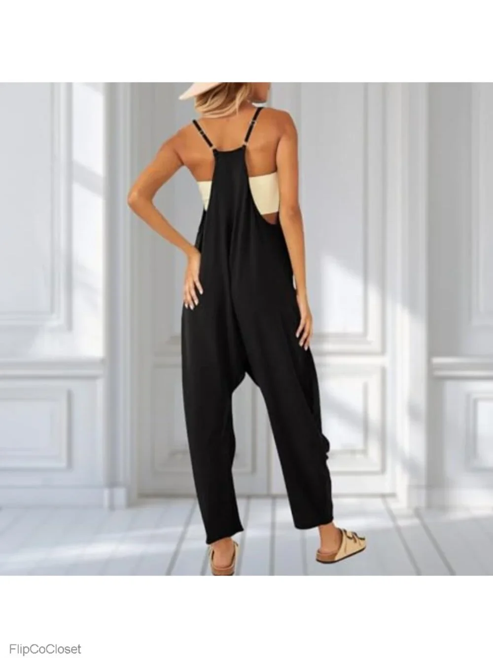Women's Casual Loose Fit Jumpsuit with Adjustable Straps, Wide Leg Harem Pants,